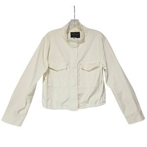 Sanctuary Women Utility Cropped Jacket M Cream Mock Neck Zip-Up Safari Layering